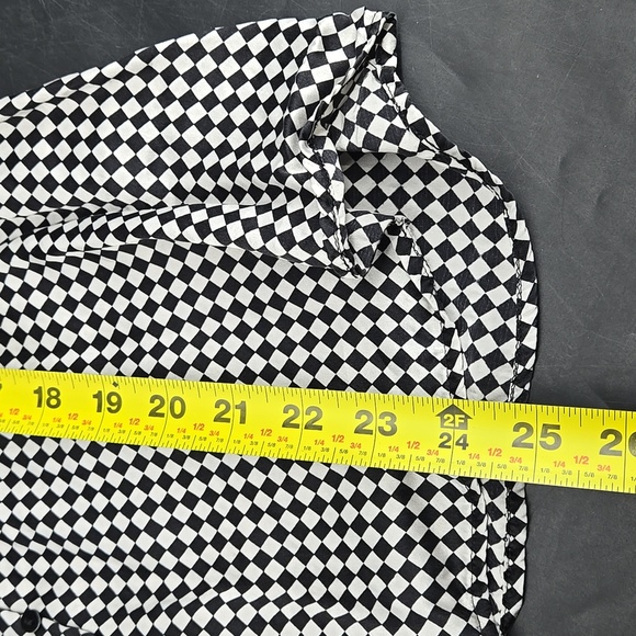 Black and White Diamond Pattern Checkered Silk Blouse Button Front 16 - Picture 5 of 8